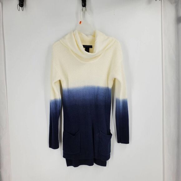 DESIGN 365 womens M Blue & creme ombre turtle neck sweater - Picture 1 of 3